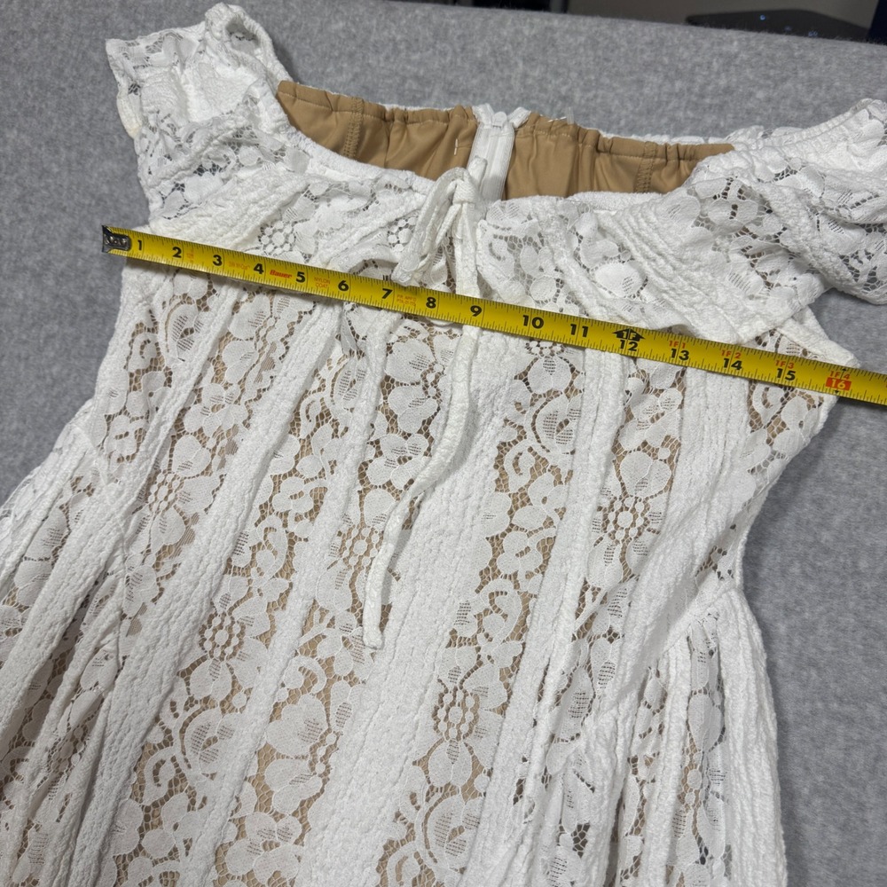 NEW Cider White Floral Lace Off The Shoulder Midi Dress Ruffle Tie Front L Boho - Picture 12 of 15